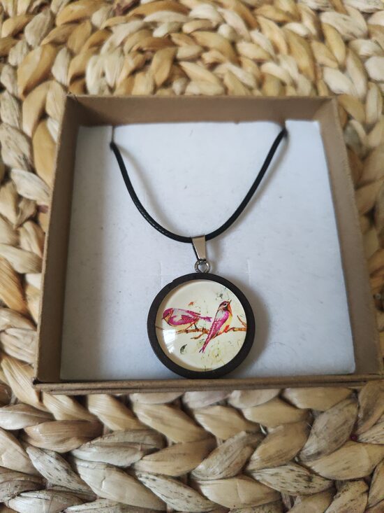 Collier bois oiseaux 