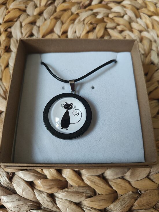 Collier bois Chat noir 